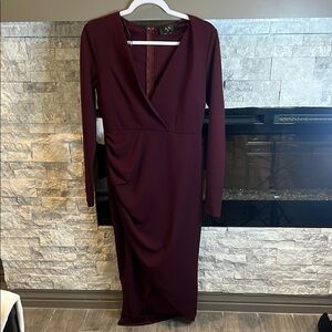AX Paris Red Long Sleeve Sheath Dress with V-Neck for Cocktail